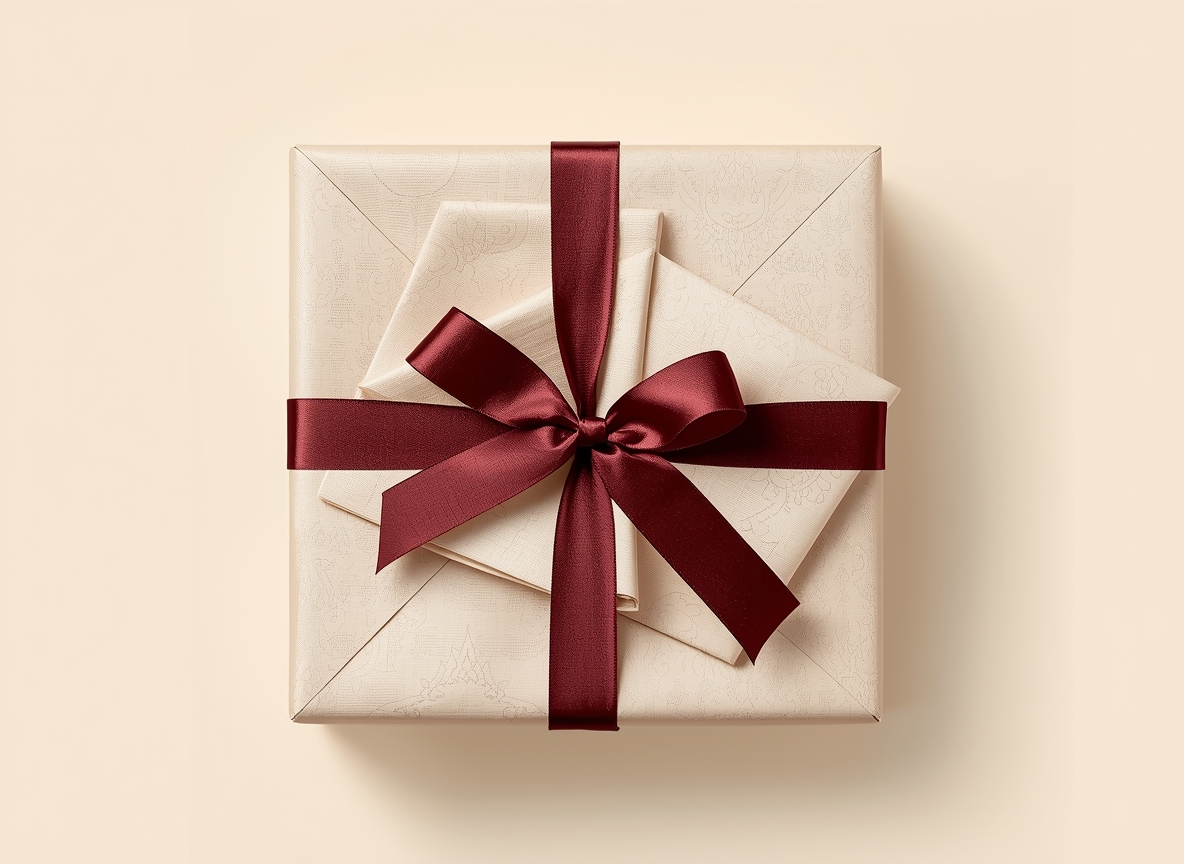 Elegant presentförpackning med silkespapper och sammetband